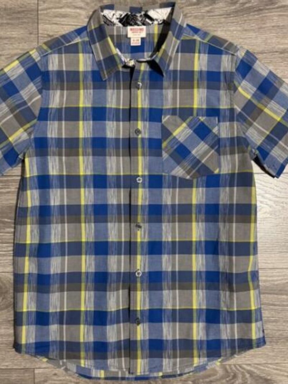 Mossimo Supply Cotton Kids Boys XL 16 Blue Plaid Short Sleeve Button Down Shirt